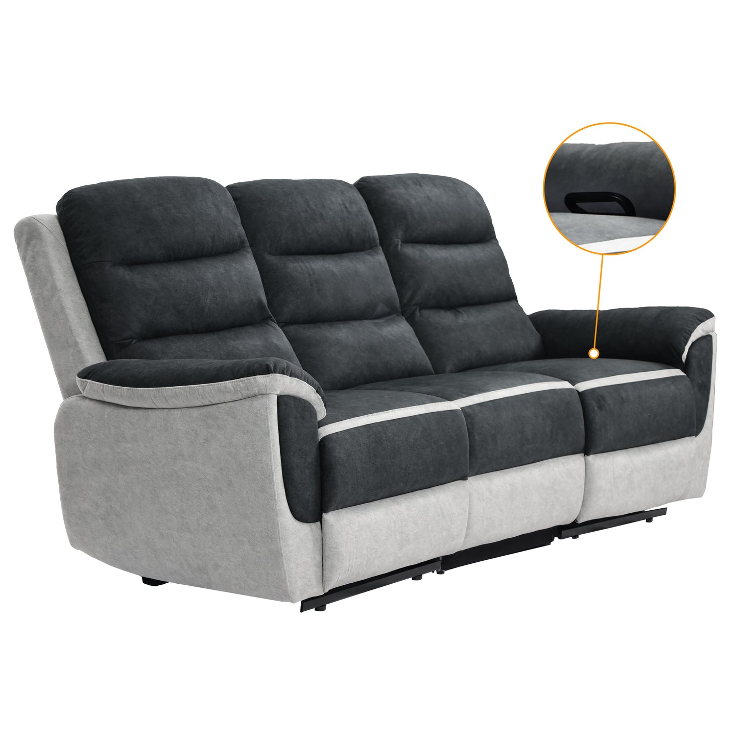 Two Tone Contrast Fabric Recliner Set Chair 2 Seater Sofa 3 Seater Sofa Grey