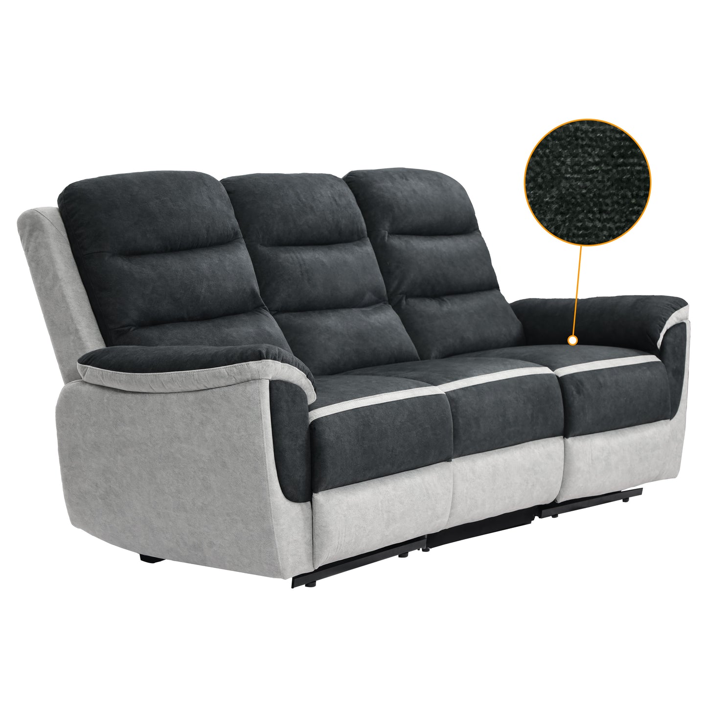 Two Tone Contrast Fabric Recliner Set Chair 2 Seater Sofa 3 Seater Sofa Grey