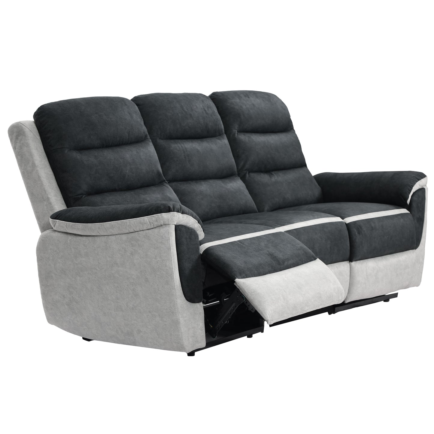 Two Tone Contrast Fabric Recliner Set Chair 2 Seater Sofa 3 Seater Sofa Grey