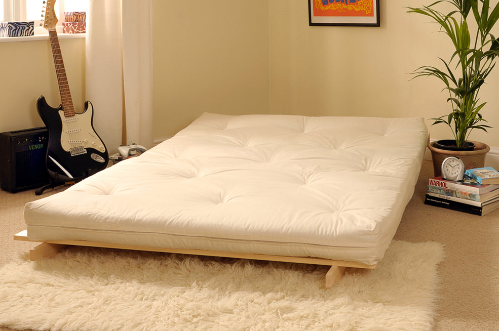 Wooden Futon sofa bed frame with a Luxury Mattress