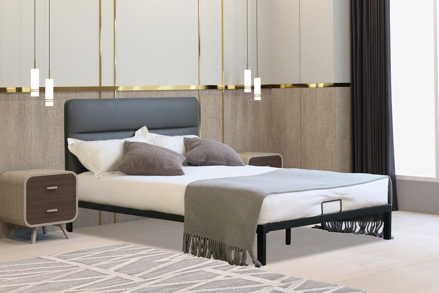 Ponza Metal Bed Frame with Faux Leather Headboard