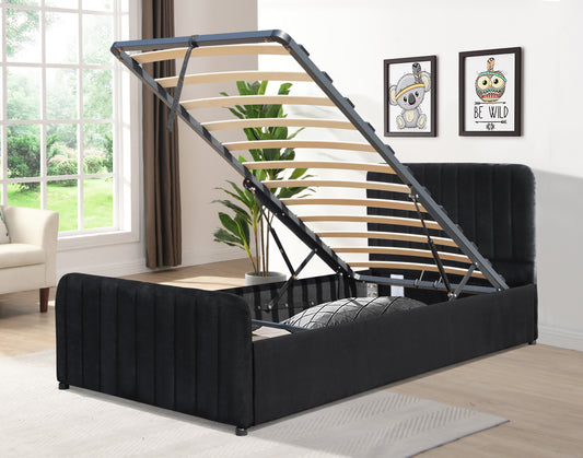 Gas Lift Ottoman Bed in Brushed Velvet – Black, Light Grey, Dark Grey – Available in 3ft, 4ft6, and 5ft Sizes