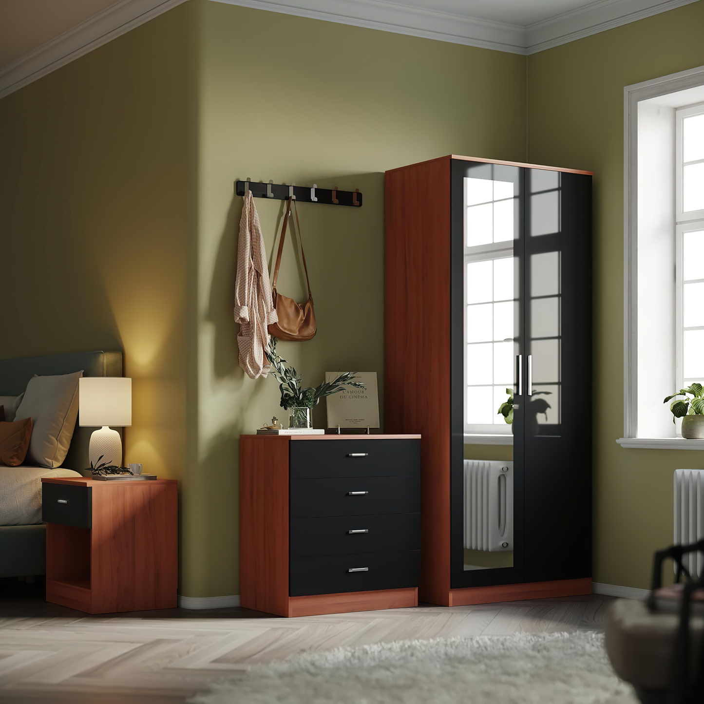 High Gloss Bedroom Furniture 3 Piece Trio Set Wardrobe Chest Bedside