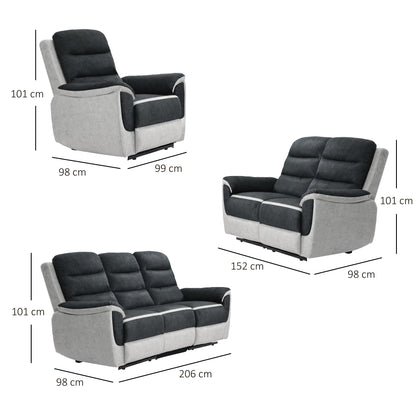 Relaxsessel-Set, zweifarbig, kontrastierender Stoff, Sessel, 2-Sitzer-Sofa, 3-Sitzer-Sofa, grau