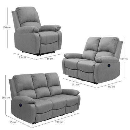 Linen Electric Reclining Sofa Set