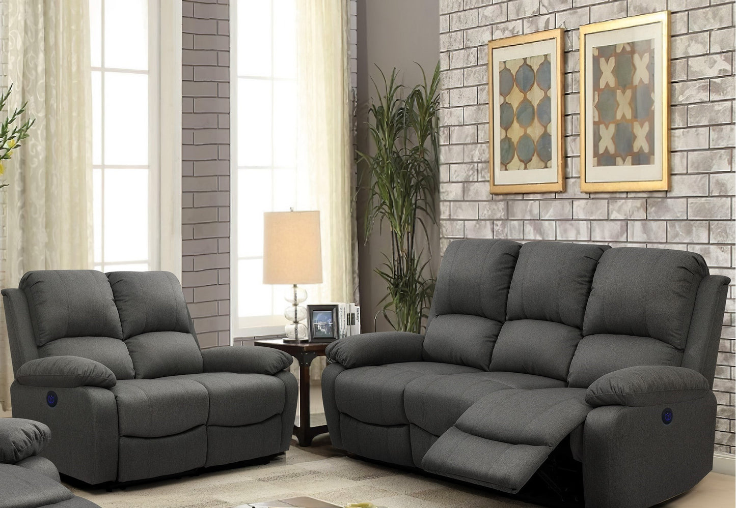 Linen Electric Reclining Sofa Set