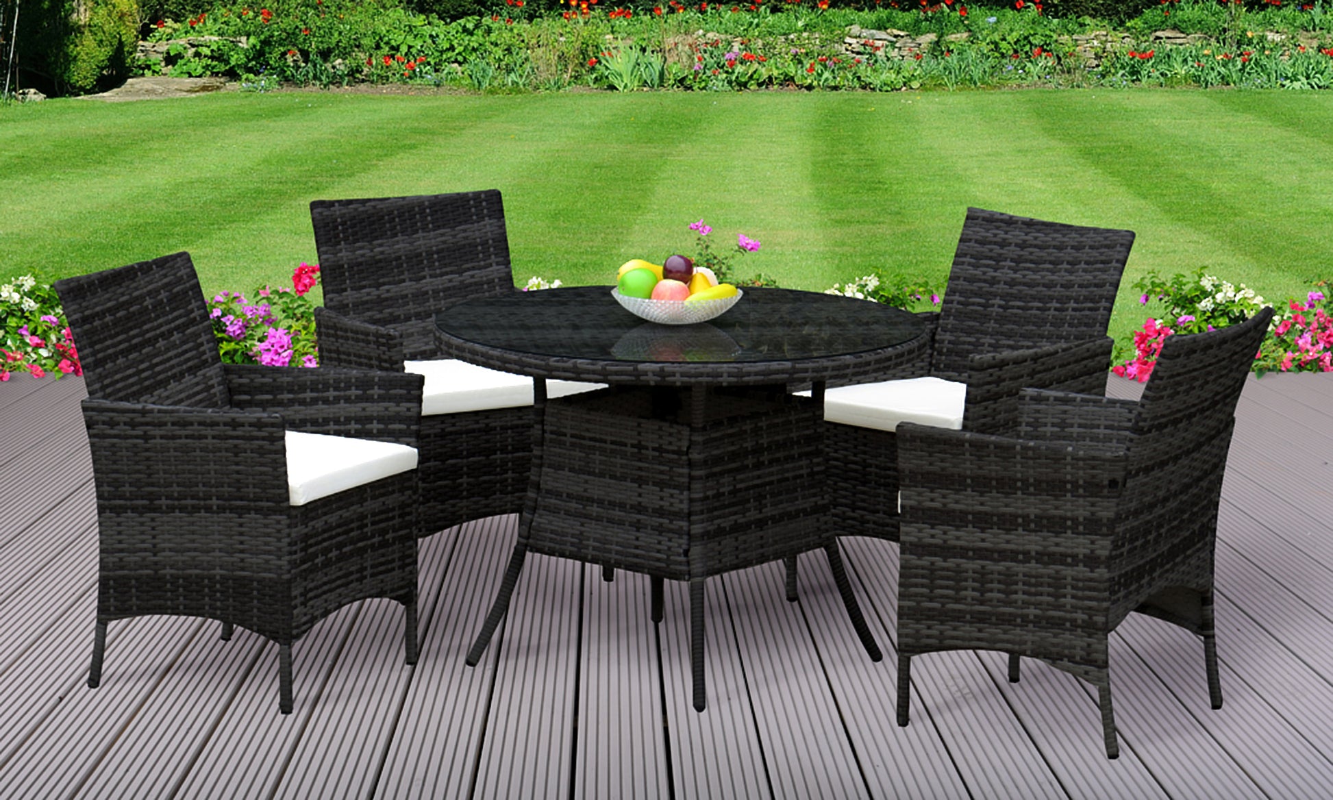 5 Piece Rattan Garden Furniture with Round Table - 3 Colours | Waterpr5 Piece Rattan Garden Furniture