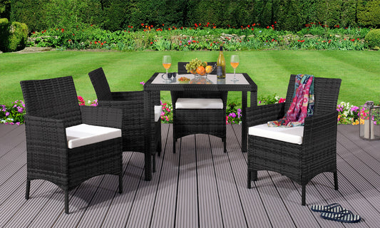 5 Piece Rattan Garden Furniture with Square Table - 3 Colours | Waterp5 Piece Rattan Garden Furniture