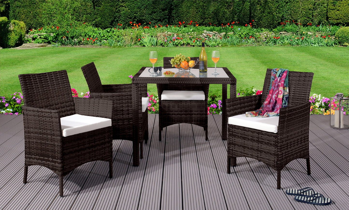 5 Piece Rattan Garden Furniture with Square Table - 3 Colours | Waterp5 Piece Rattan Garden Furniture