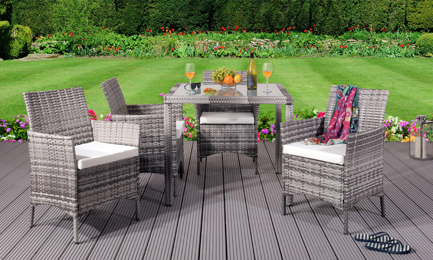 5 Piece Rattan Garden Furniture with Square Table - 3 Colours | Waterp5 Piece Rattan Garden Furniture