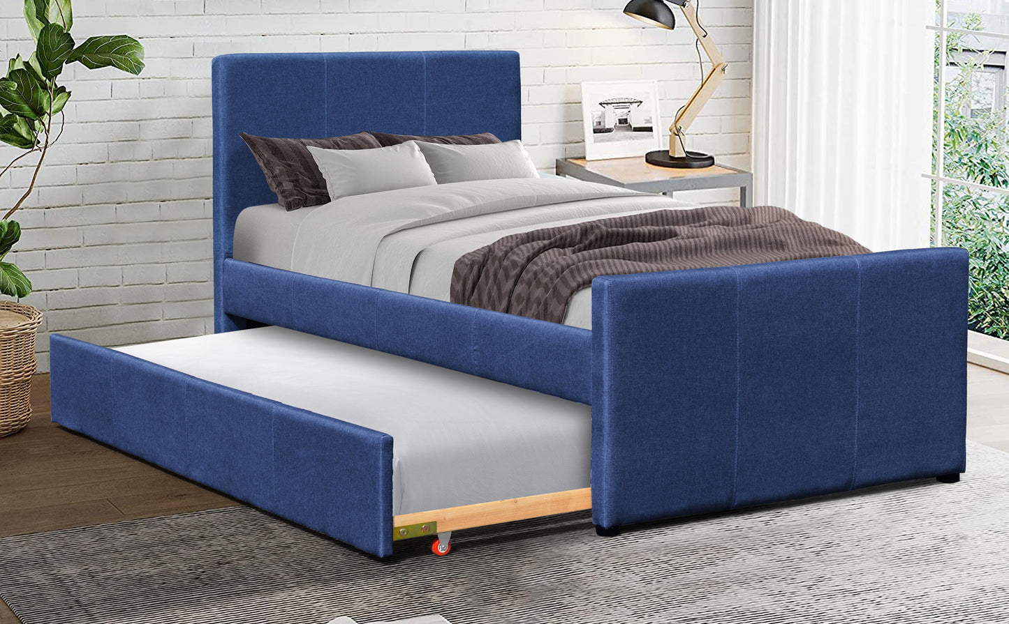 3ft Single Fabric Bed Frame With Trundle Bed in Grey Pink Brown Or Denim