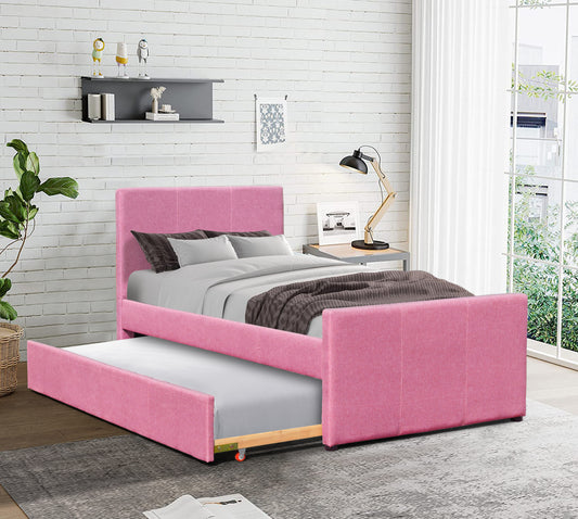 3ft Single Fabric Bed Frame With Trundle Bed in Grey Pink Brown Or Denim