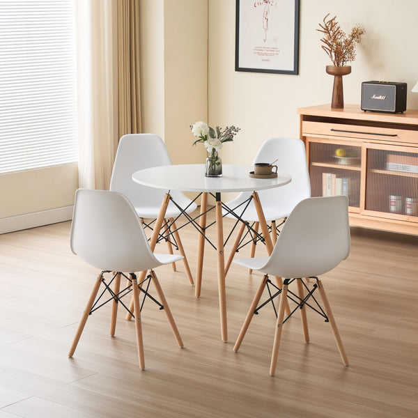 5 Piece Dining Set Round Table White Top 4 Chairs Black White Grey Din ...