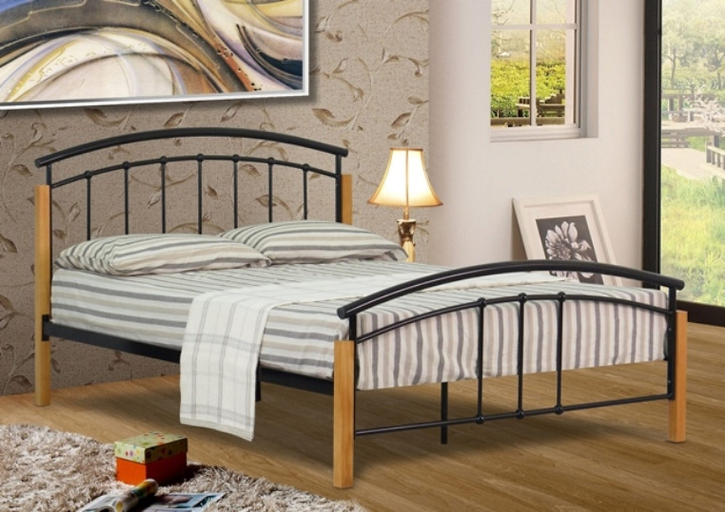 Rubberwood Metal Bed Frame - 2 Colours | 4 SizesRubberwood Metal Bed Frame - 2 Colours