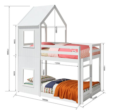 3ft House Bunk Bed in Grey White Caramel