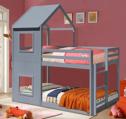 3ft House Bunk Bed in Grey White Caramel