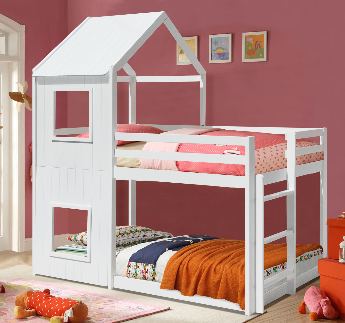 3ft House Bunk Bed in Grey White Caramel