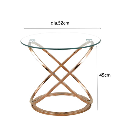 Round Tempered Glass Lamp Side Table, Chrome Effect, Gold or Silver Living Room