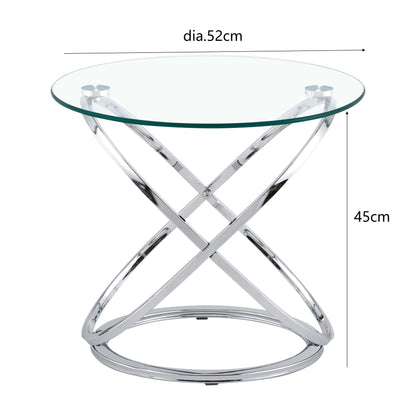 Round Tempered Glass Lamp Side Table, Chrome Effect, Gold or Silver Living Room