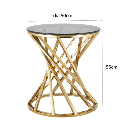 Round Metal Lamp Or Side Table With Tinted Glass Tempered Top Living Room