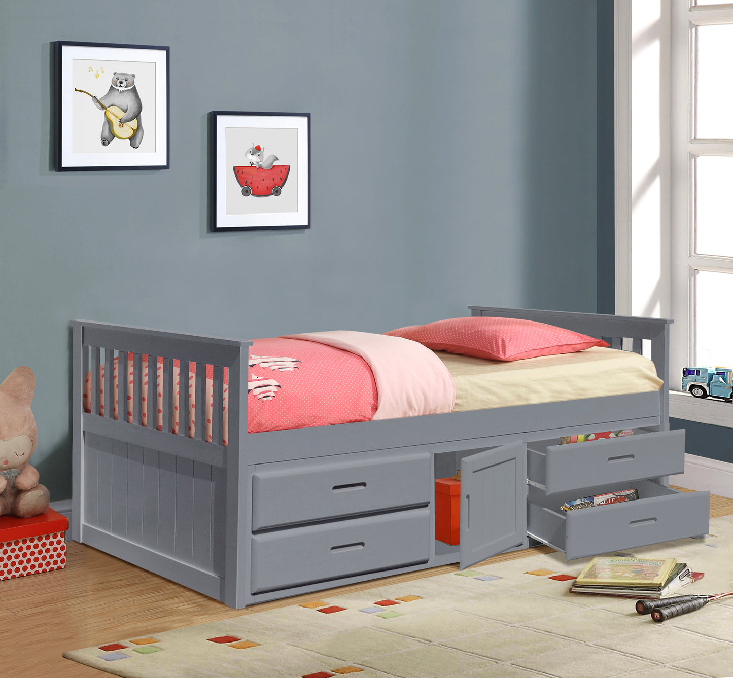 3ft Captains Cabin Bed In Grey White or Caramel with Drawers and Storage