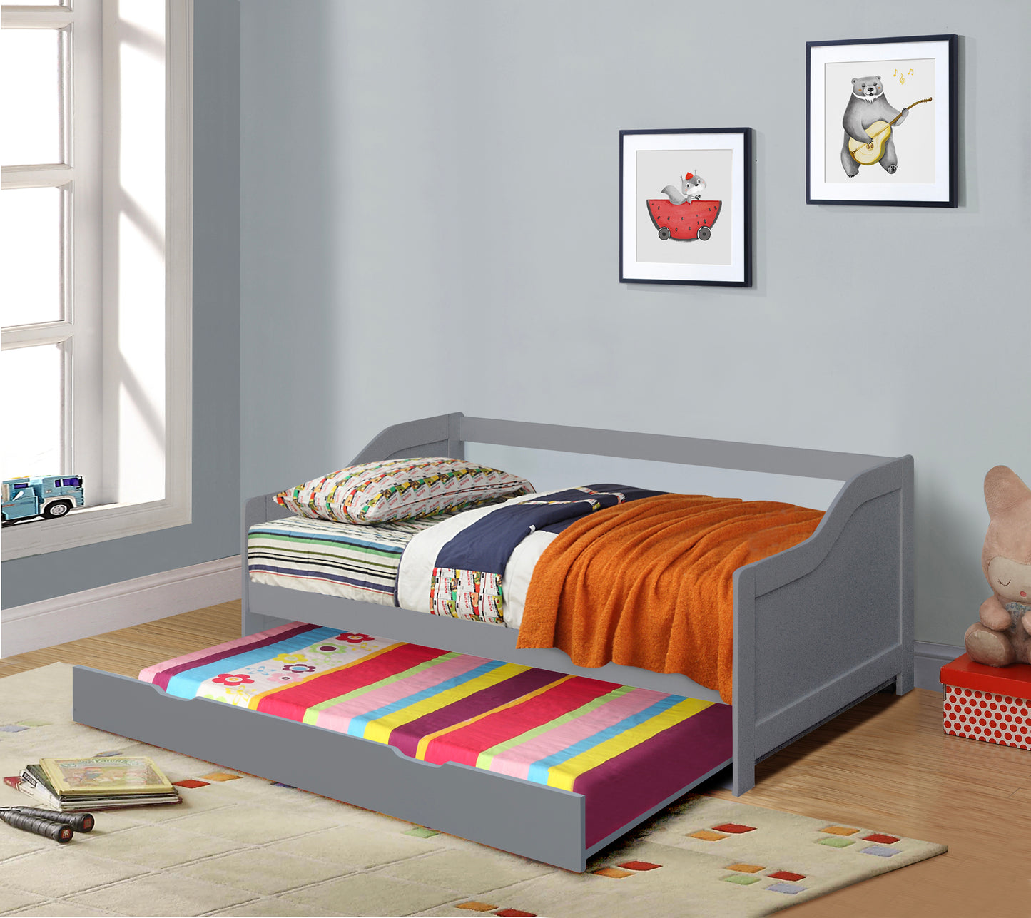 3ft Wooden Trundle Bed, Grey, White or Caramel Bedroom Furniture Trundle Bed