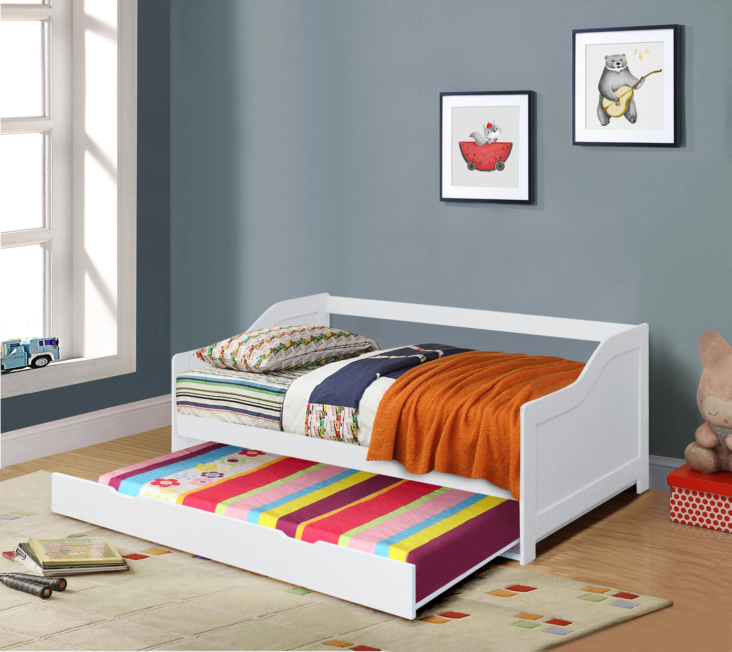 3ft Wooden Trundle Bed, Grey, White or Caramel Bedroom Furniture Trundle Bed