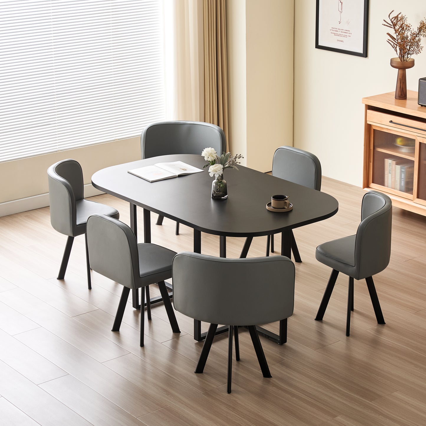 90cm or 150cm Black Or White Rectangular Dining Table with 4 or 6 Chairs Black White Or Grey