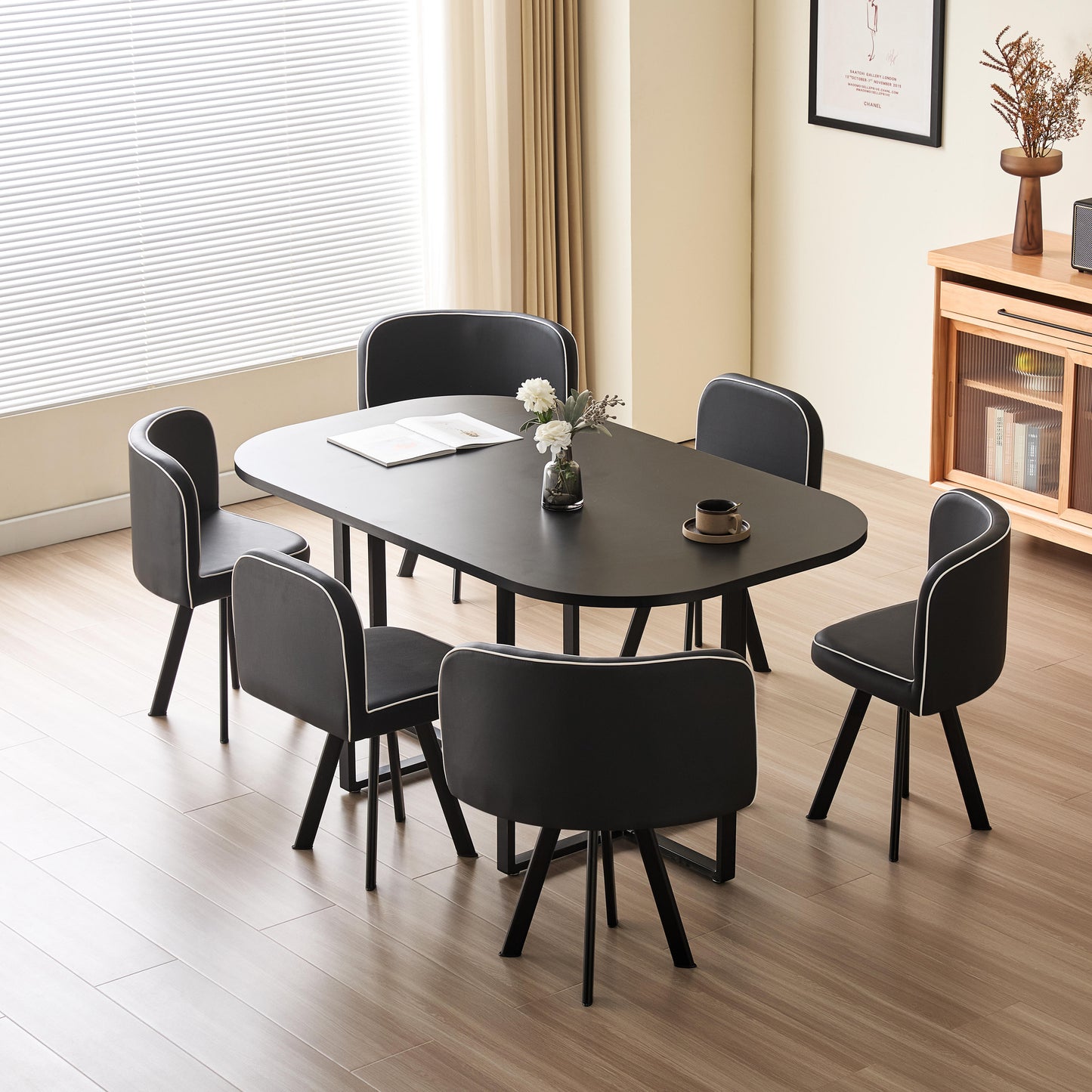 90cm or 150cm Black Or White Rectangular Dining Table with 4 or 6 Chairs Black White Or Grey