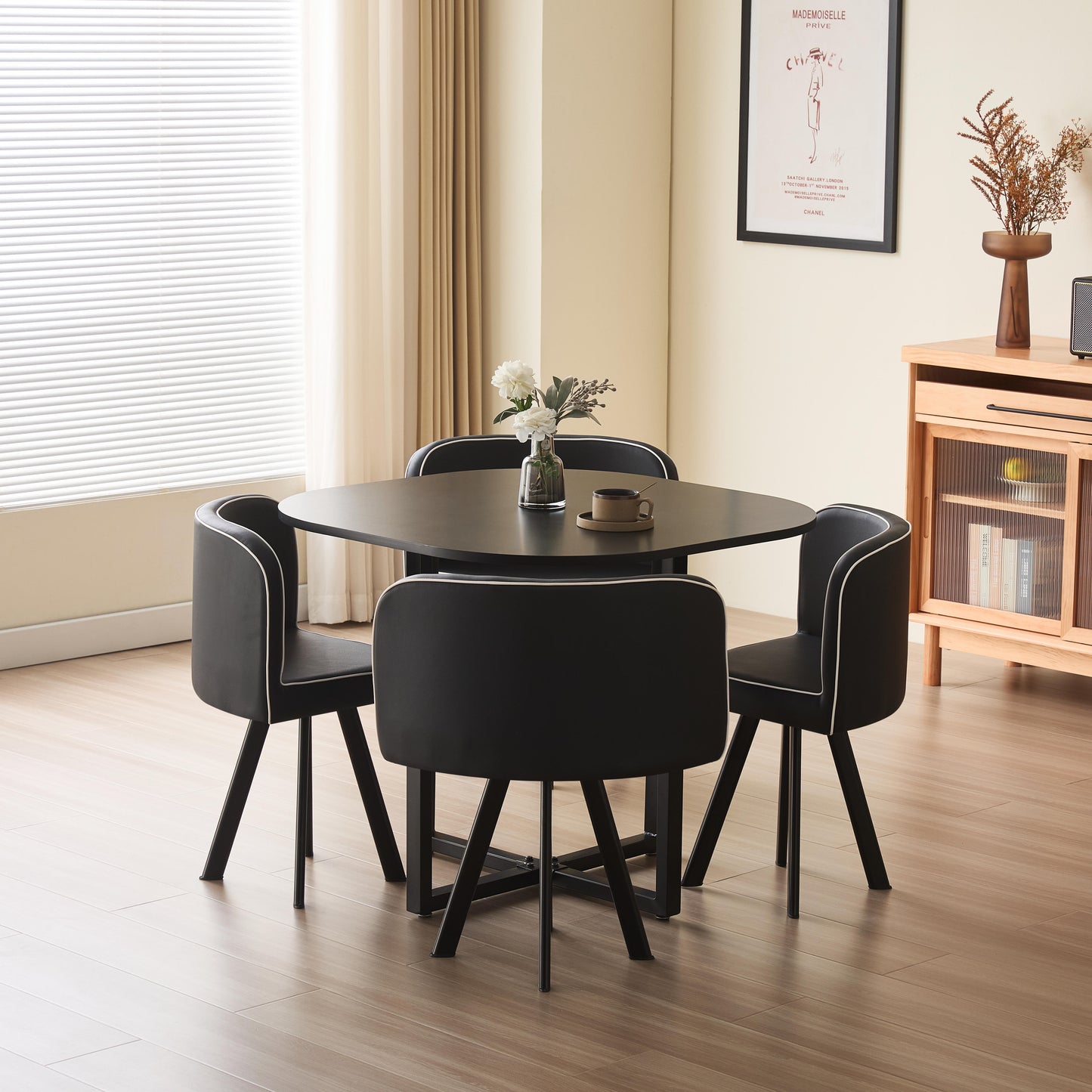 90cm or 150cm Black Or White Rectangular Dining Table with 4 or 6 Chairs Black White Or Grey