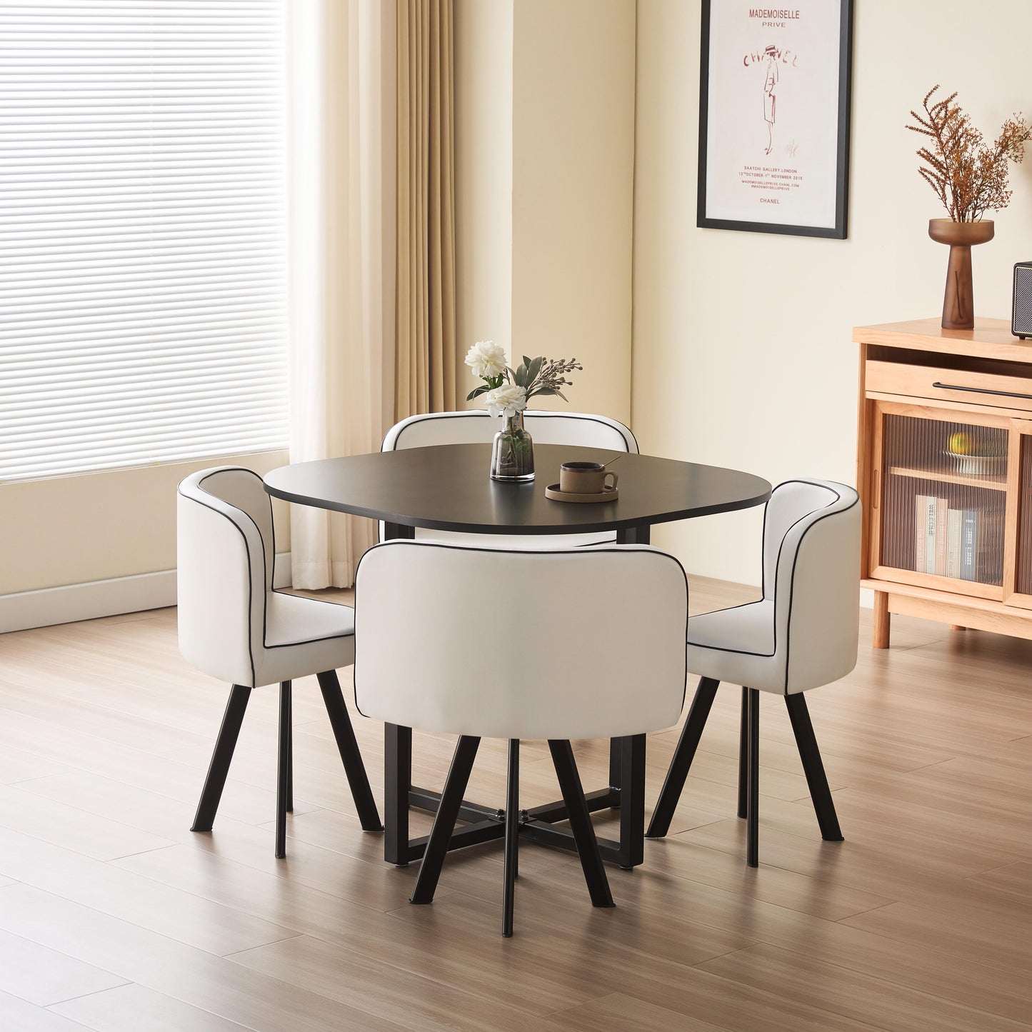 90cm or 150cm Black Or White Rectangular Dining Table with 4 or 6 Chairs Black White Or Grey