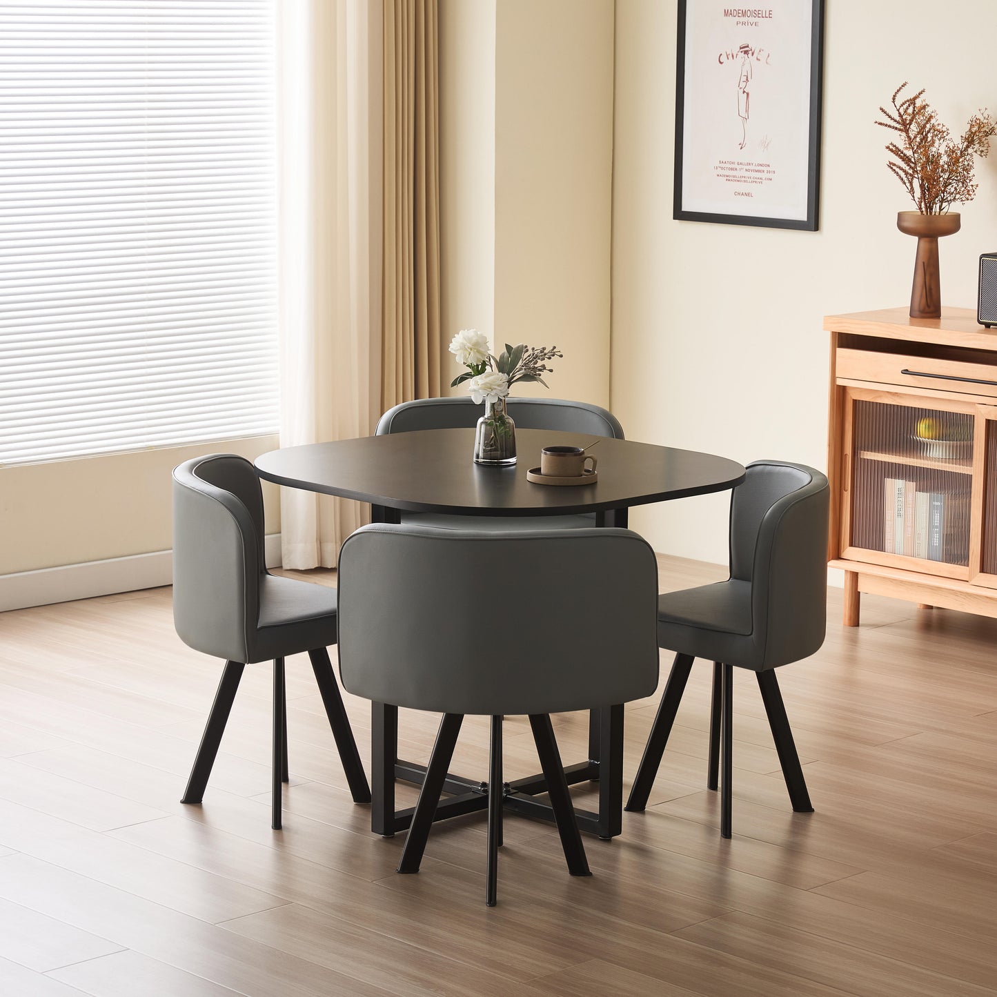 90cm or 150cm Black Or White Rectangular Dining Table with 4 or 6 Chairs Black White Or Grey