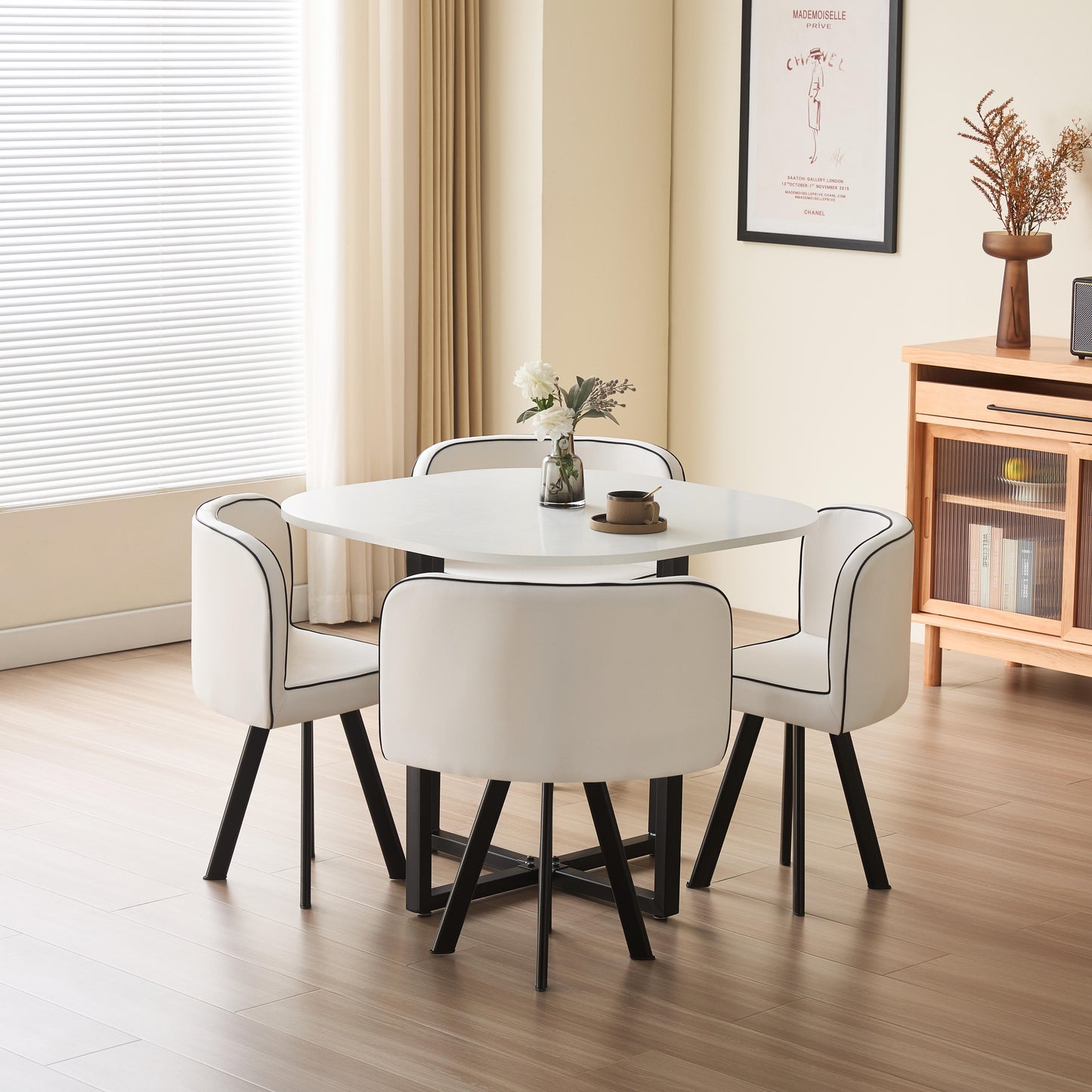 90cm or 150cm Black Or White Rectangular Dining Table with 4 or 6 Chairs Black White Or Grey