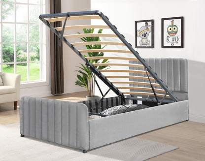 Gas Lift Ottoman Bed in Brushed Velvet – Black, Light Grey, Dark Grey – Available in 3ft, 4ft6, and 5ft Sizes