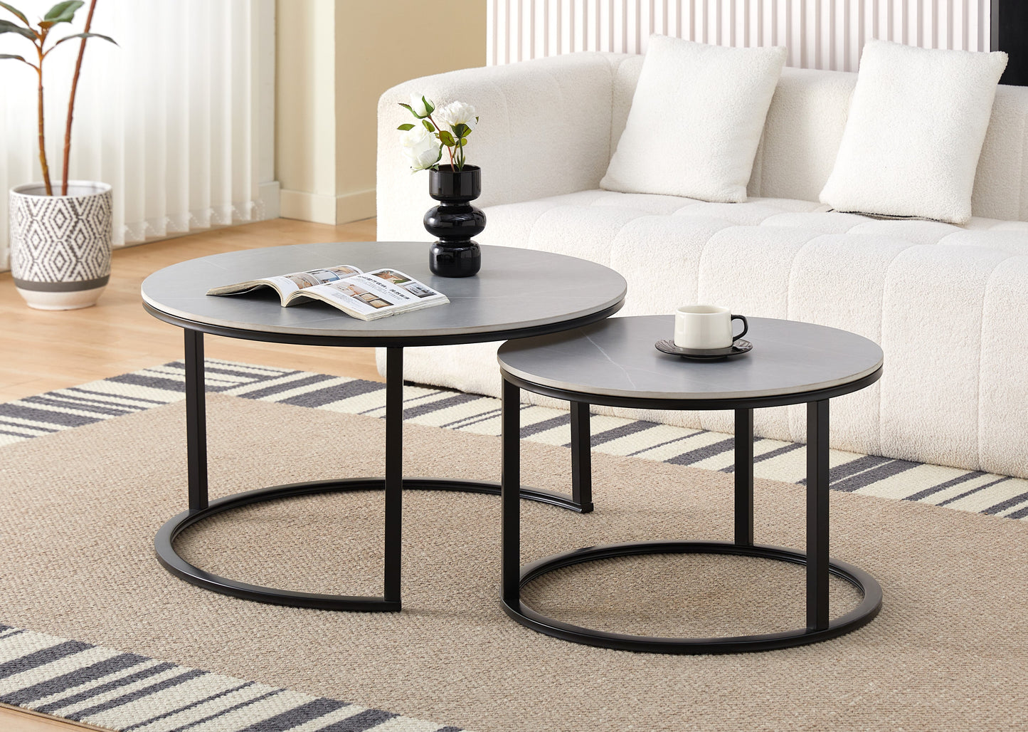 Dual Sintered Stone Nested Coffee Table Set Living Room Side Tables