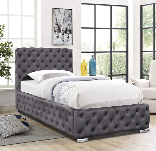 Tufted Fabric Bed Frame In Grey Or Green In 3ft, 4ft6 or 5ft Size Bedroom