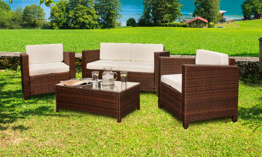 4 Seat Rattan Garden Furniture Set - 3 Colours | Waterproof Cover opti4 Seat Rattan Garden Furniture Set - 3 Colours