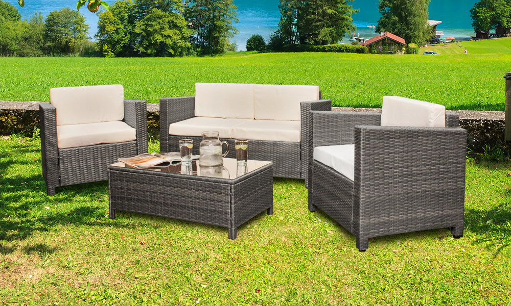 4 Seat Rattan Garden Furniture Set - 3 Colours | Waterproof Cover opti4 Seat Rattan Garden Furniture Set - 3 Colours