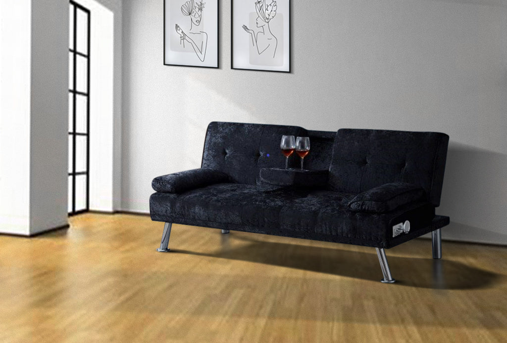 Verona Crushed Velvet Sofa Bed with Drink Cup Holder and Bluetooth | 4Verona Crushed Velvet Sofa Bed