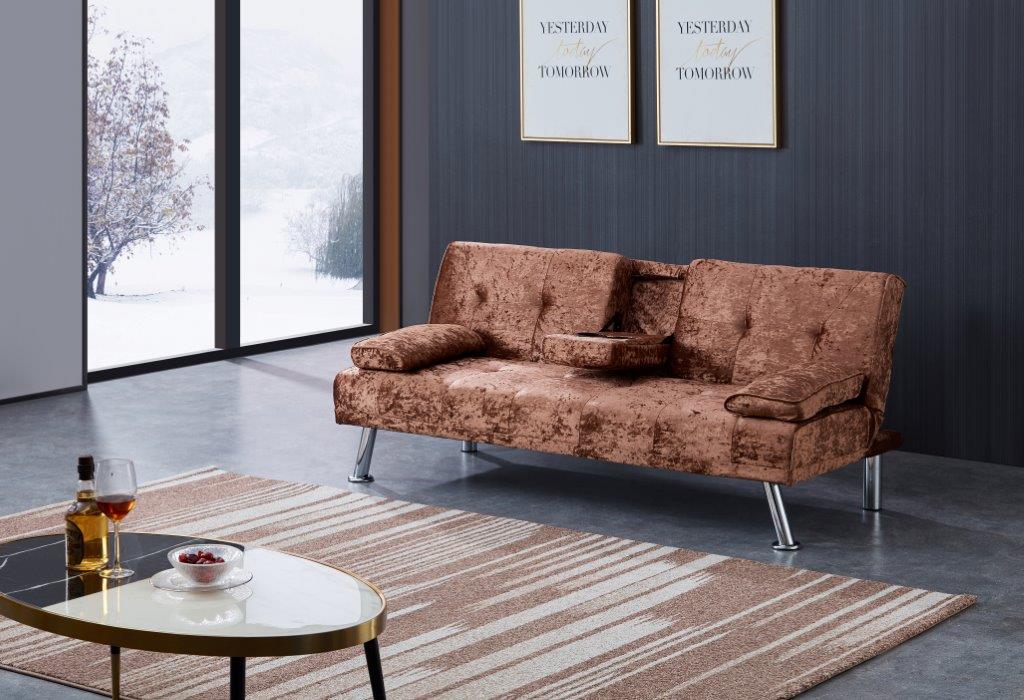 Verona Crushed Velvet Sofa Bed with Drink Cup Holder | 4 coloursVerona Crushed Velvet Sofa Bed