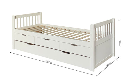 3ft Pine Trundle Bed With Storage Drawers in Natural White or Grey