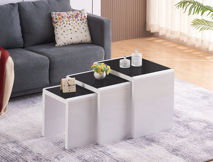 High Gloss Nest of 3 Tables White Or Grey Living Room Side End Table