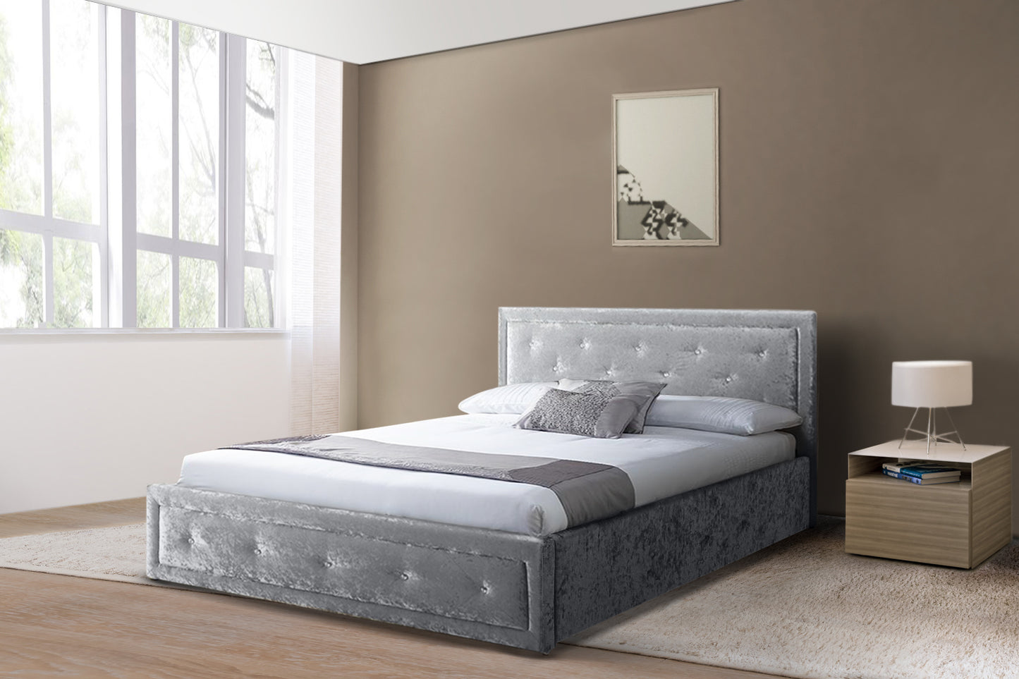 Colorado Fabric Diamante Ottoman Bed Frame - Stylish Storage Solution for Your Bedroom