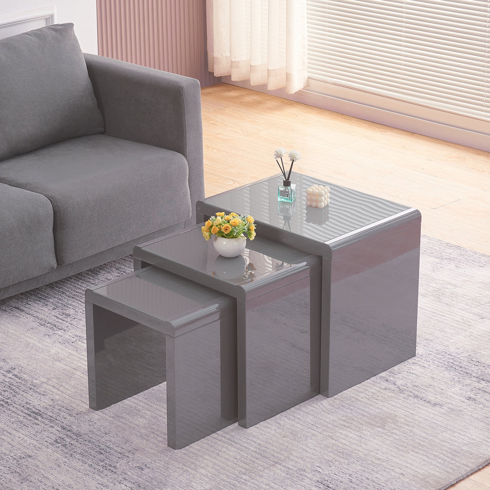 Grey Table. File High Gloss Nest of 3 Tables White Or Grey Living Room Side End Table ...