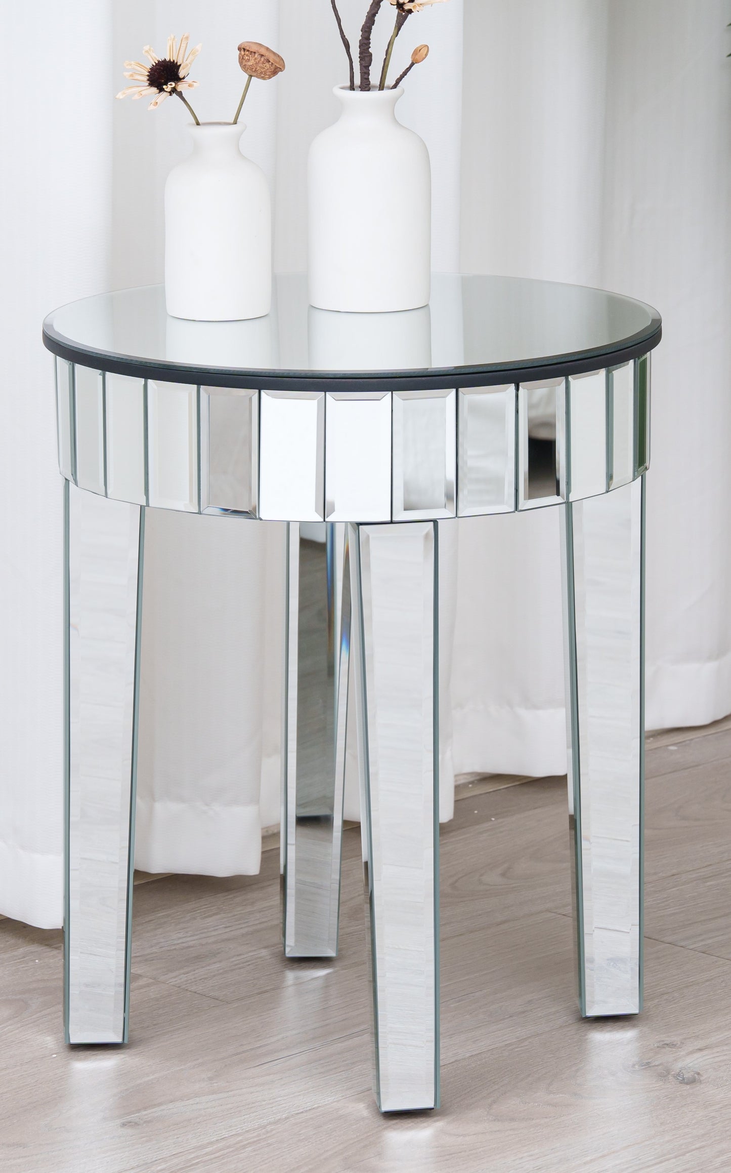 Circular Mirrored Side Or End Table Living Room Furniture