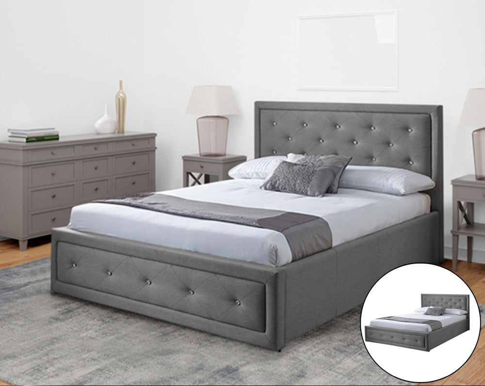 Colorado Fabric Diamante Ottoman Bed Frame - Stylish Storage Solution for Your Bedroom