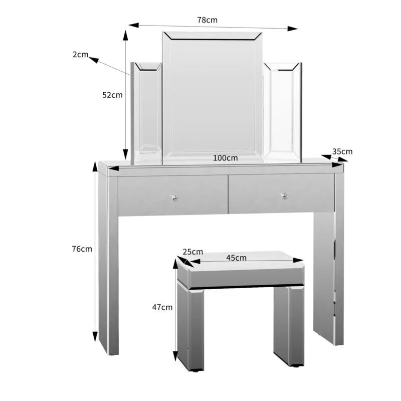 Mirrored Dressing Table Stool Mirror- Available Individually Or As Set Bedroom