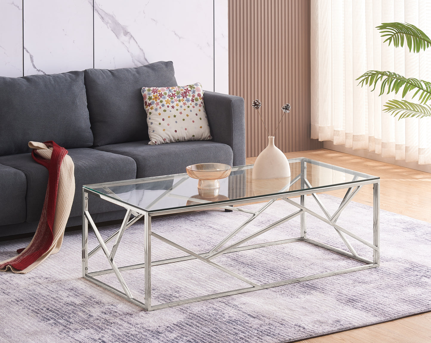 Glass And Metal Rectangular Coffee Table In Silver Or Gold Living Room Furniture