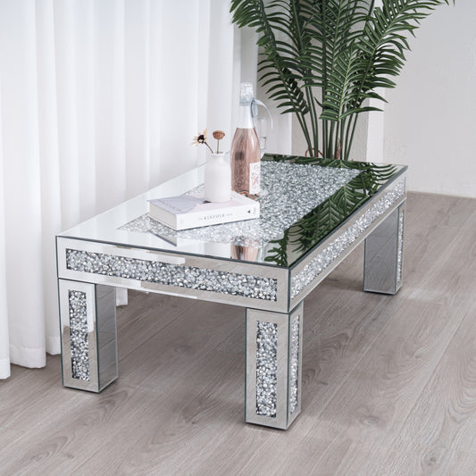 Rectangular Diamond Mirrored Crystal Coffee Table Living Room Furniture