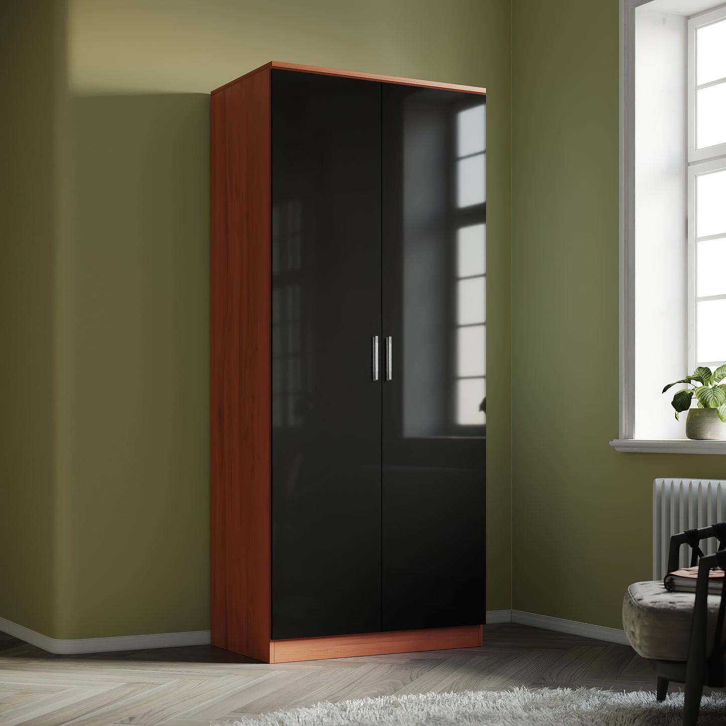 High Gloss Bedroom Furniture 3 Piece Trio Set Wardrobe Chest Bedside